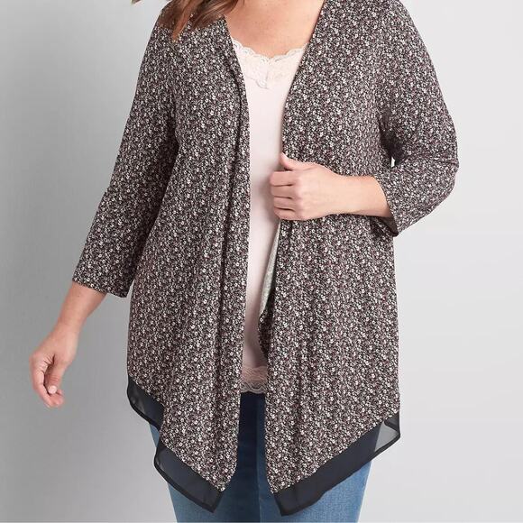 Lane Bryant Essentials 18/20 Pink Floral Draped Open Front Chiffon Cardigan - Picture 1 of 10